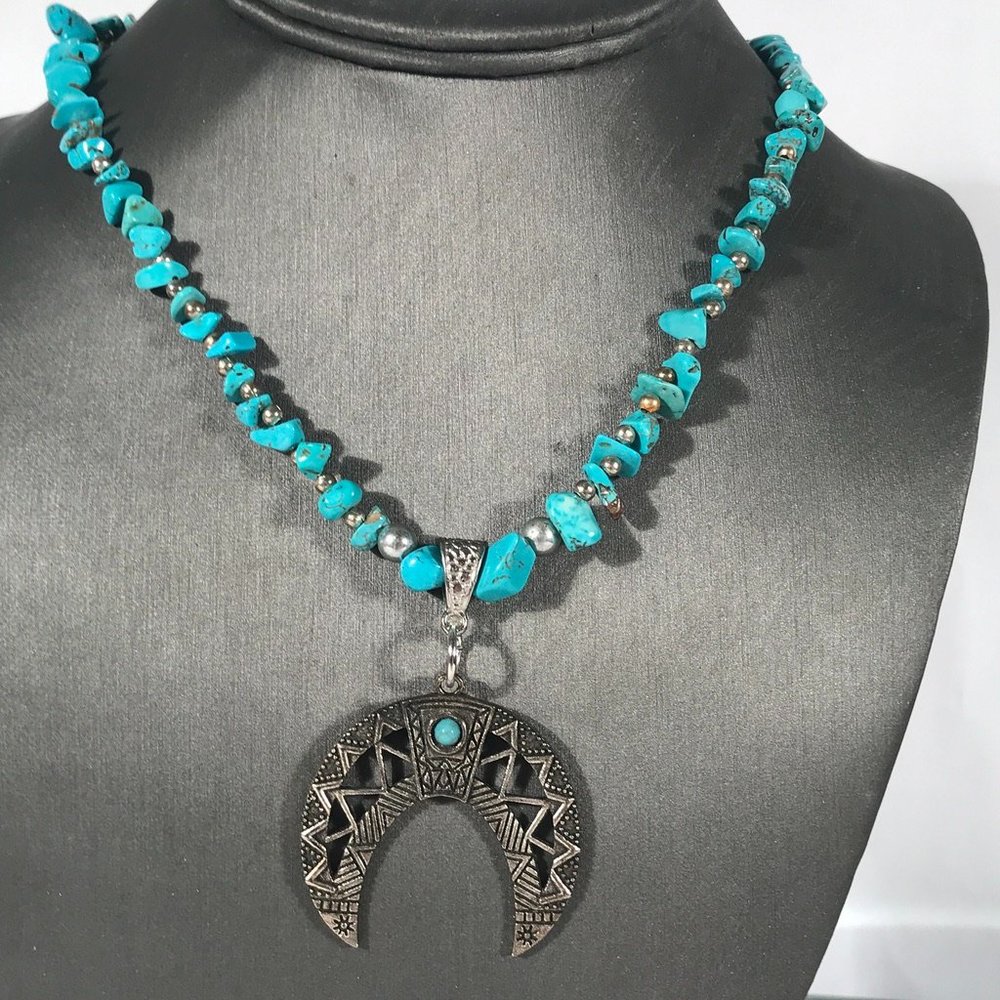 Turquoise Nugget Dead Pawn Silver Necklace Artisan